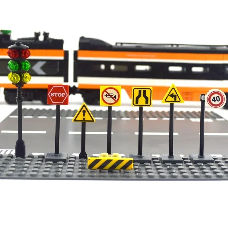 Kit de panneaux de signalisation de ville, briques de signalisation, feux de circulation, construction de nuit, accessoires compatibles avec toutes les marques