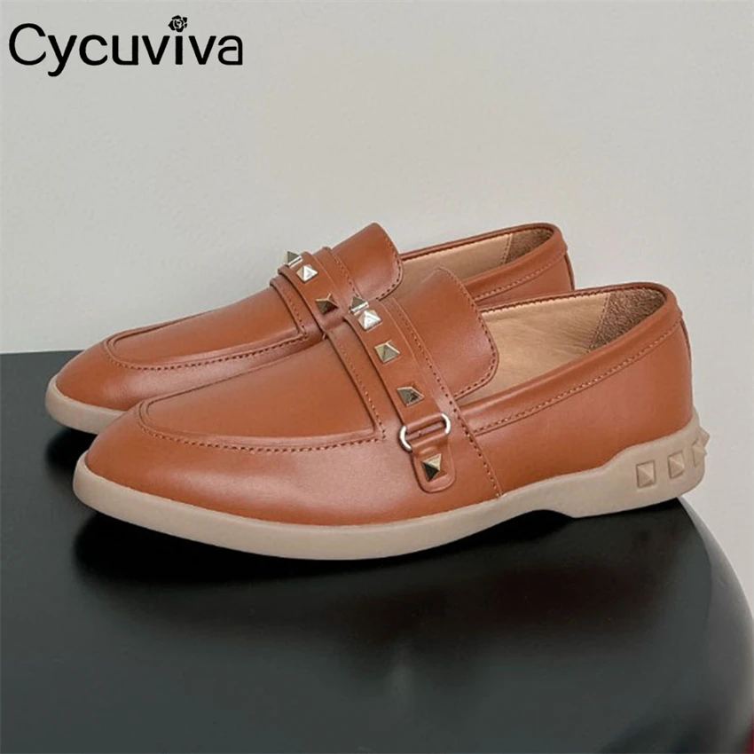 Kidsuede sepatu kulit datar Doudou untuk wanita bertatahkan keling Slip On loafer gaun musim semi sepatu datar balet 2024 wanita