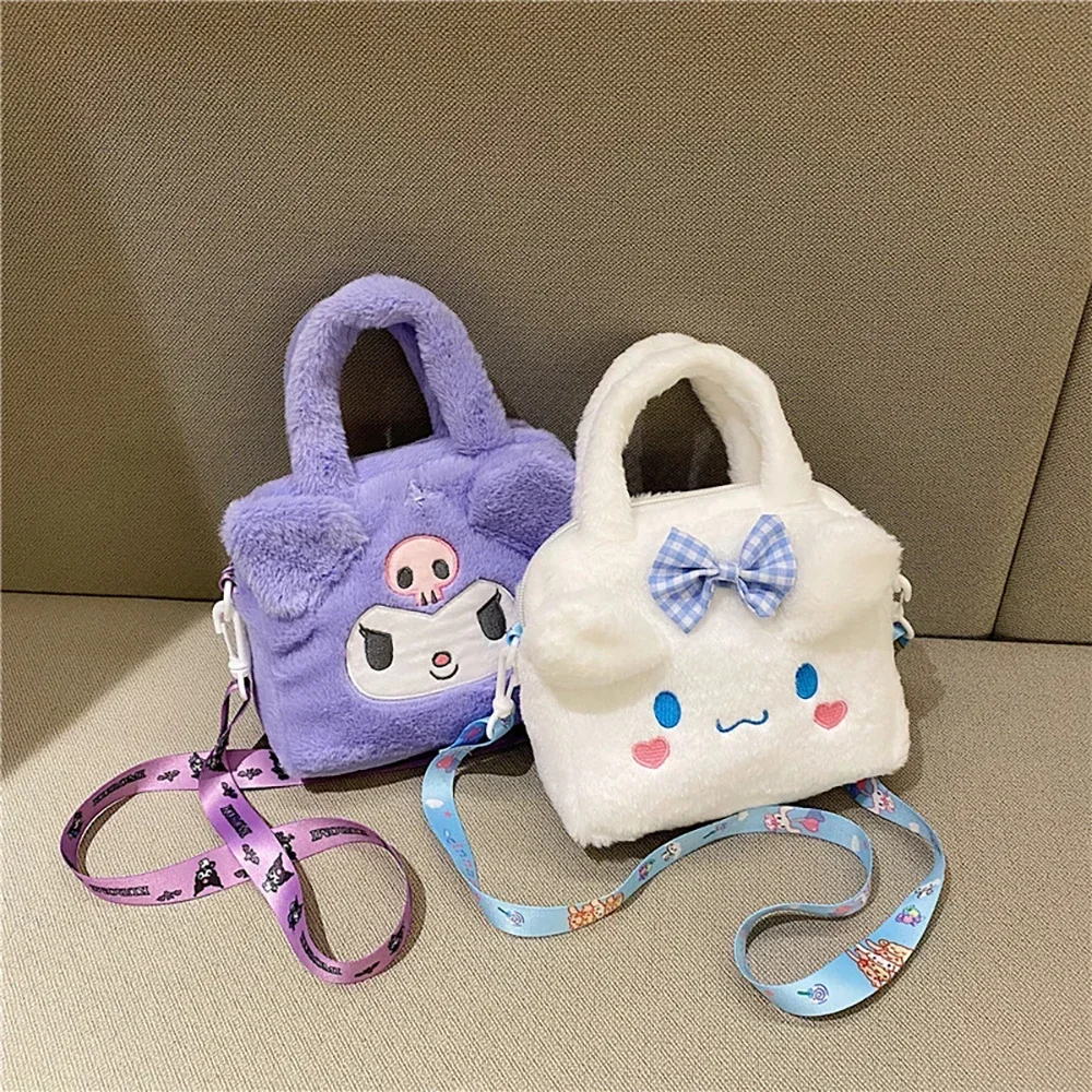 Sac à main en peluche Sanurgente Cartoon Anime pour femme, Kawaii, Kuromi, Cinnamoroll, My Melody, sac à cosmétiques, rangement de voyage, cadeaux pour filles