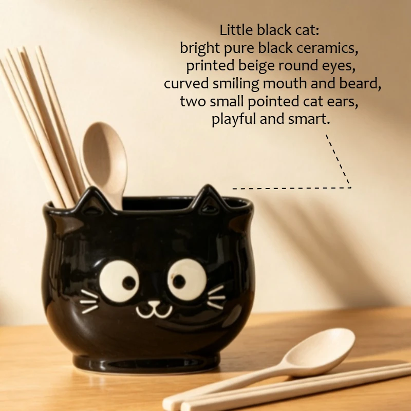 Animal cat ceramic chopsticks tube kitchen table drain chopsticks basket rice spoon knife and fork storage tube