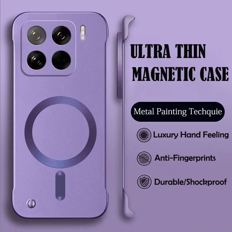 Drahtlose Lade Rahmenlose Telefon Fall Für XIAOMI 15 14 13T 13 12 11 11T 10 10T 17 pro Max Lite Harte PC Magnetische Stoßstange Abdeckung