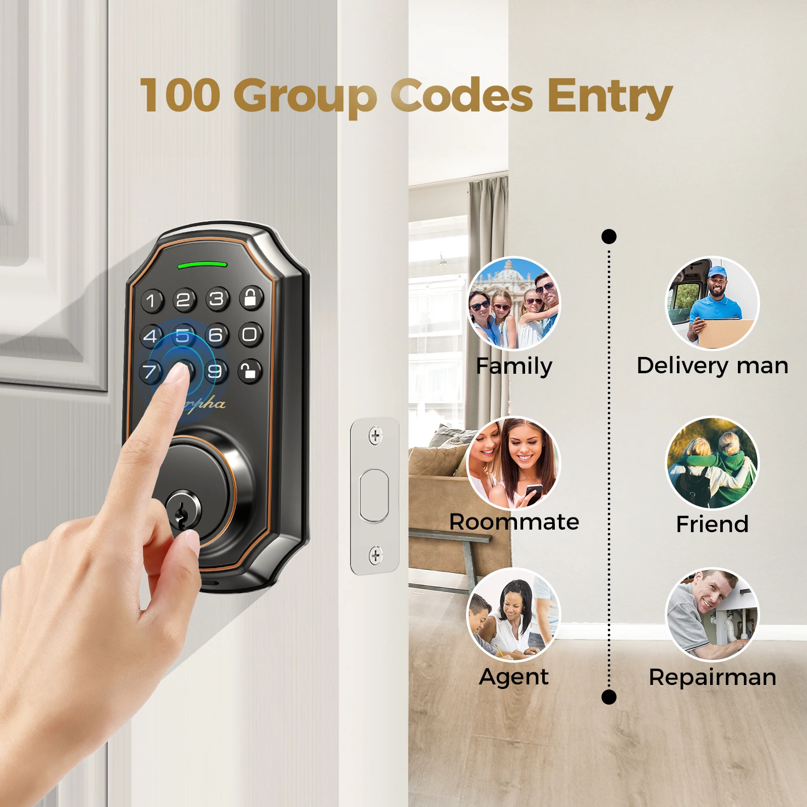 Arpha Smart Door Lock ‎Keyless Entry Lock w/ 100 Code 16-Digit Anti Peeping Password Electronic Deadbolt Easy to Install D180