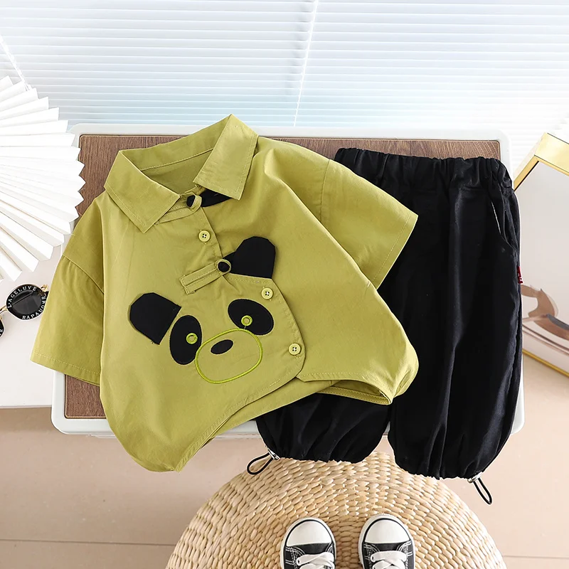 Children Cotton Out Clothes Summer Baby Boys Cartoon Panda Shirt Shorts 2Pcs/Set Infant Kid Fashion Toddler Tracksuits Outwear