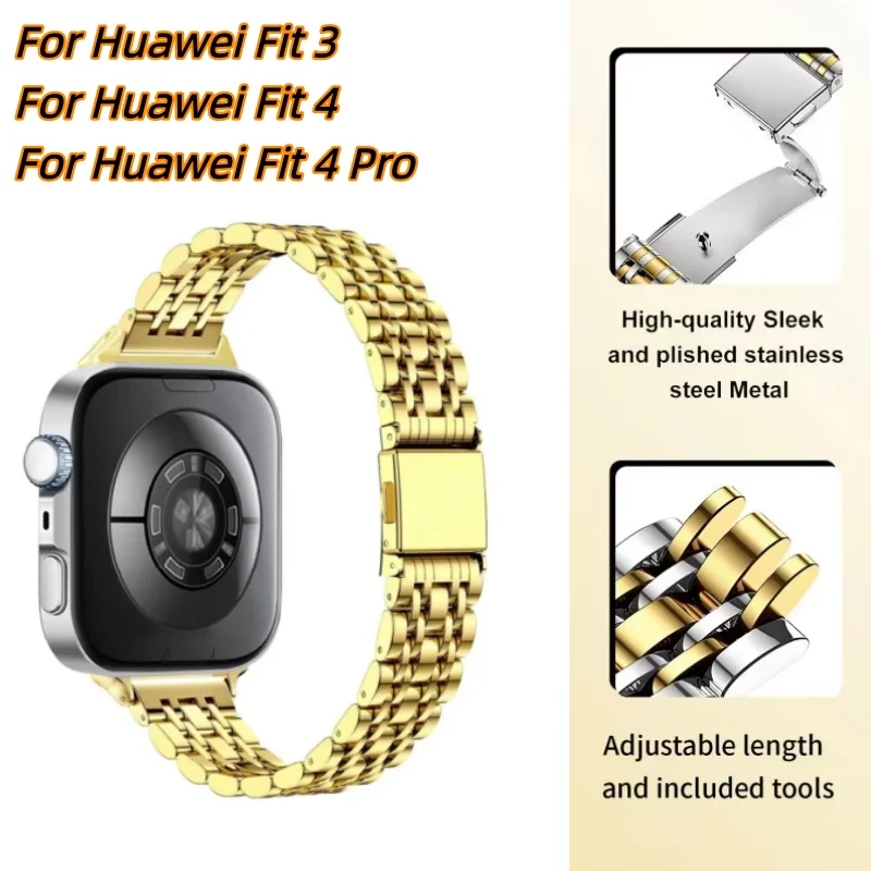 BUSKOZ Watch Band For Huawei Fit 3/4/4 Pro/5/5pro Dual-Color Stainless Steel Watch Band Includes Watch Remover Tool Metal Band