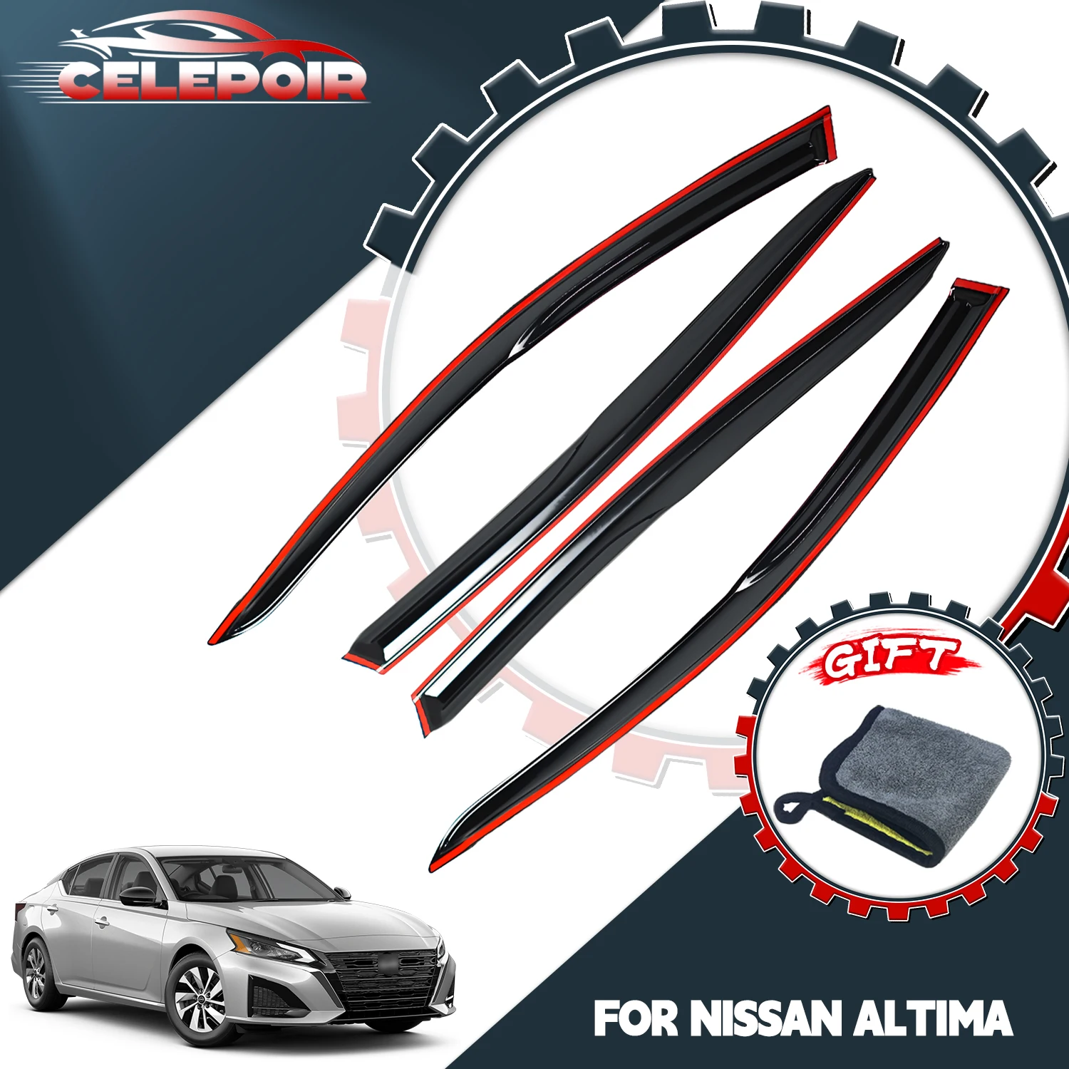 

For 2019-2024 Nissan Altima Jdm 3D Wavy Mugen Style Window Visor Sun Rain Guards