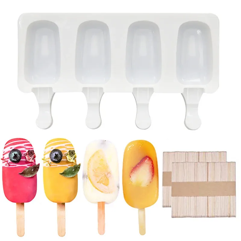 4 Hole Silicone Ice Cream Mold Magnum Silicone Mold DIY Fruit Juice Ice Pop Cube Maker Ice Tray Popsicle Mould Baking Accessorie