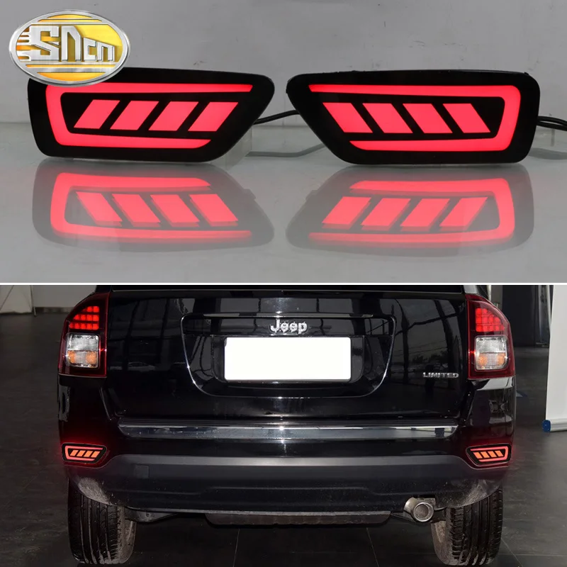 3-in-1 Functions LED Bumper Light Rear Fog Lamp Brake Lamp Dynamic Turn Signal Reflector For Jeep Compass I Restyling 2011-2015