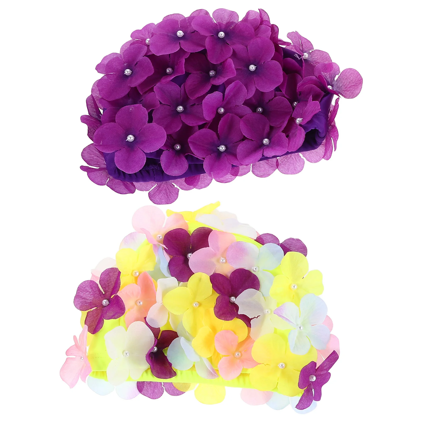2 pçs flor touca de natação artesanal 3d pétalas florais feminino à prova dwaterproof água chapéu de natação para praia piscina uso tranças de cabelo longo elástico