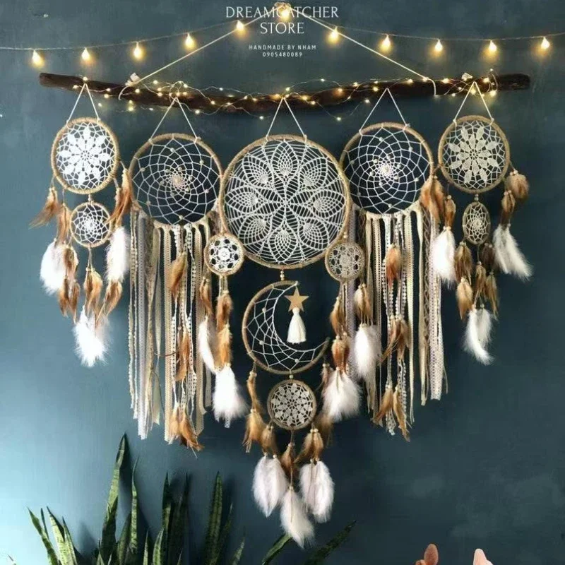 

5pcs Big Hook Flower Dream Catcher Wedding 40 Cm Nordic Wind Feather Pendant Home Decoration Wall Decoration Dream Catcher