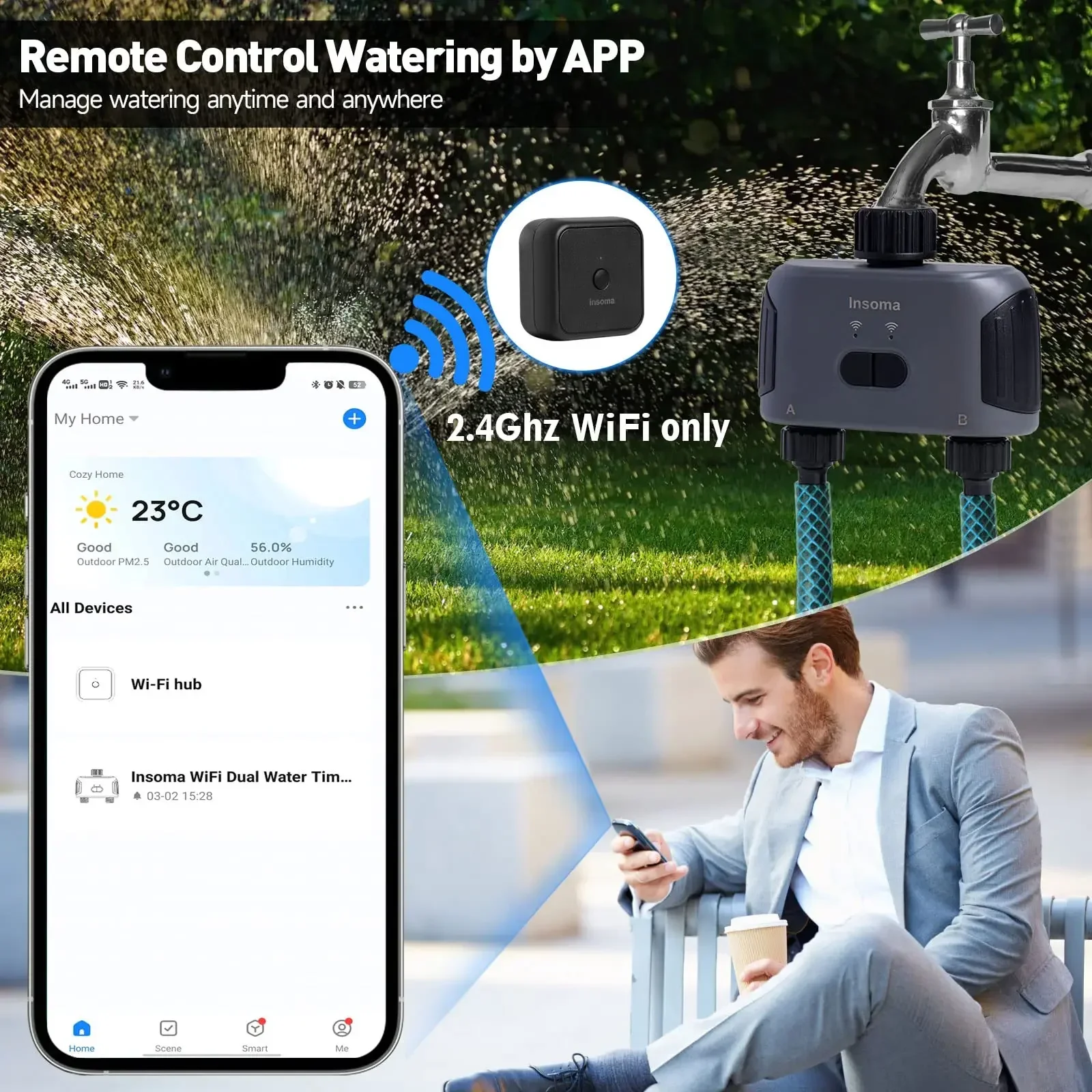 Tuya WIFI intelligent irrigation controller double water outlet timing adjustment irrigation garden lawn watering device