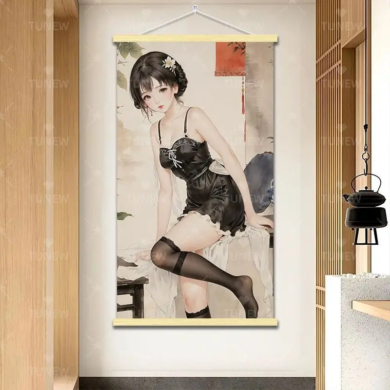 Prank Gift for Anime Fans | Retro Black Stockings Girl Wall Decor | Aesthetic Poster for Boy Bedroom, Game Room & Man Cave