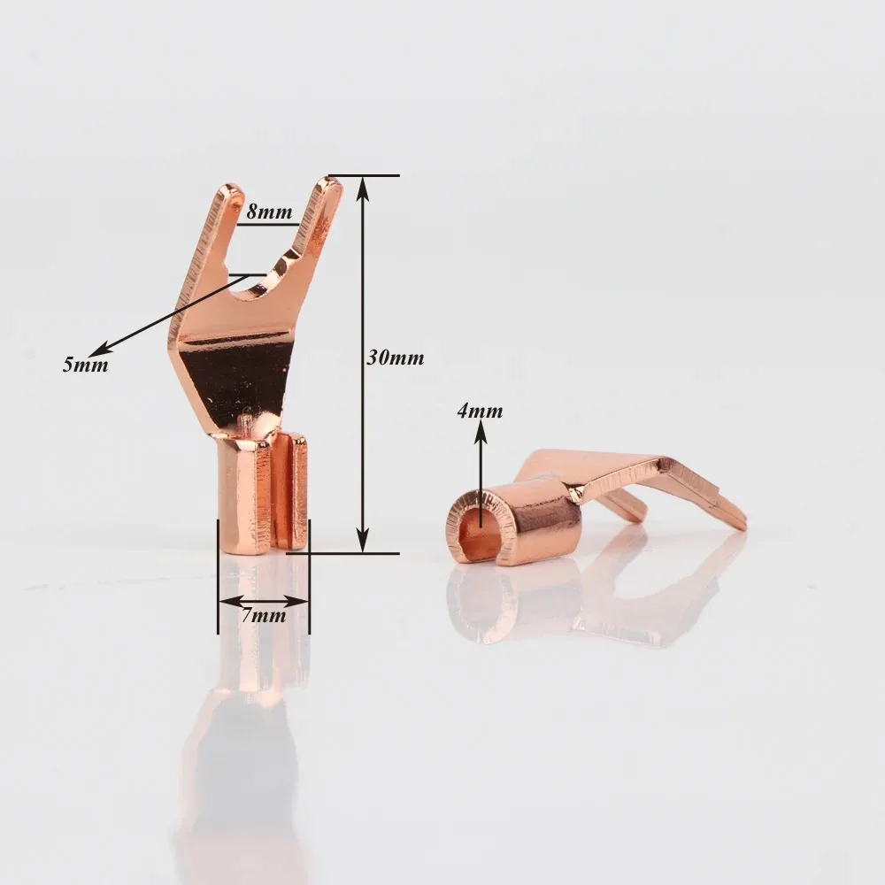Gold Plated Pure Red Copper & Brass Y-Spade Connectors –  Double Locking Screw Design for Speaker Wire