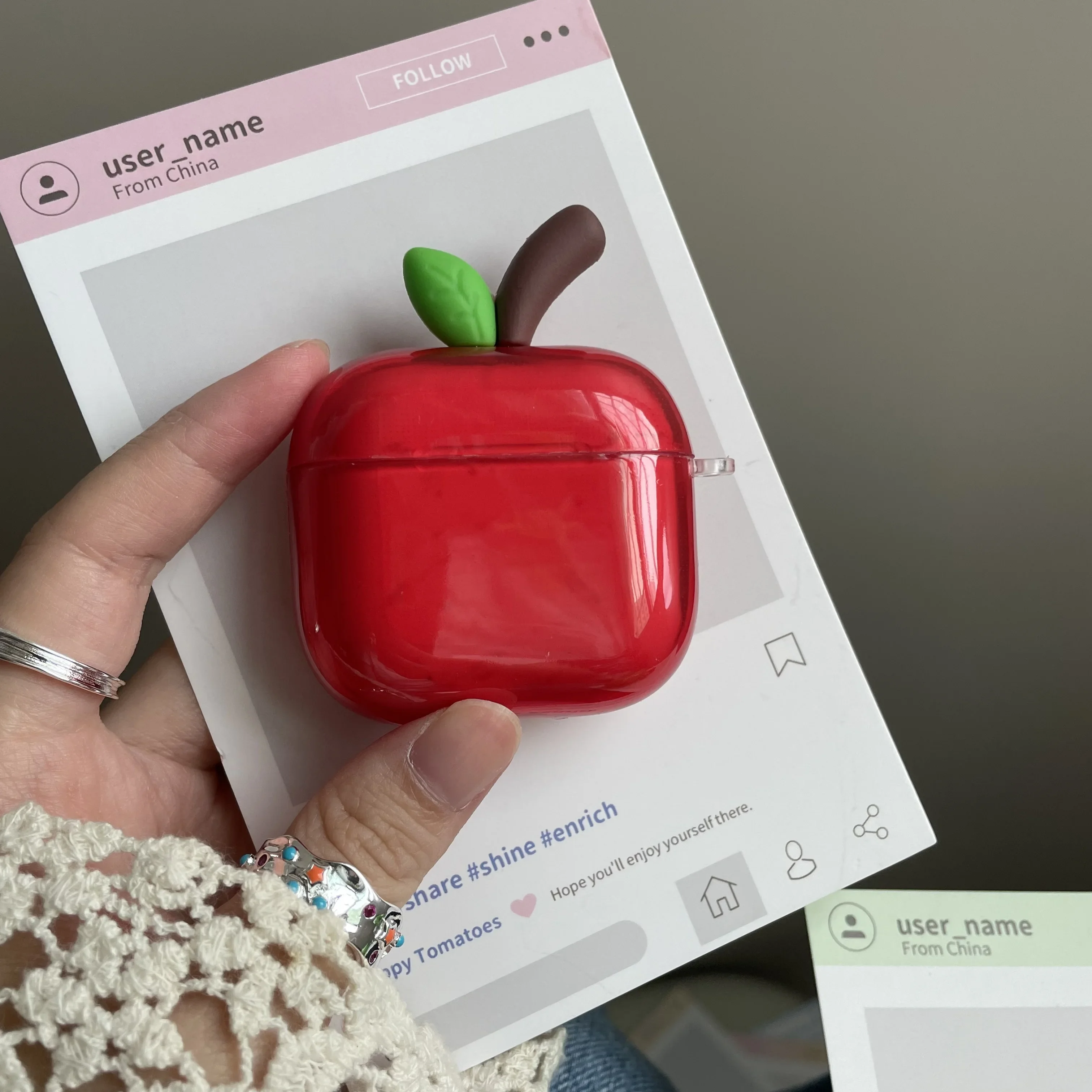 可愛い半透明の赤緑りんご型イヤホンケース AirPods Pro3 4 Pro 2 3