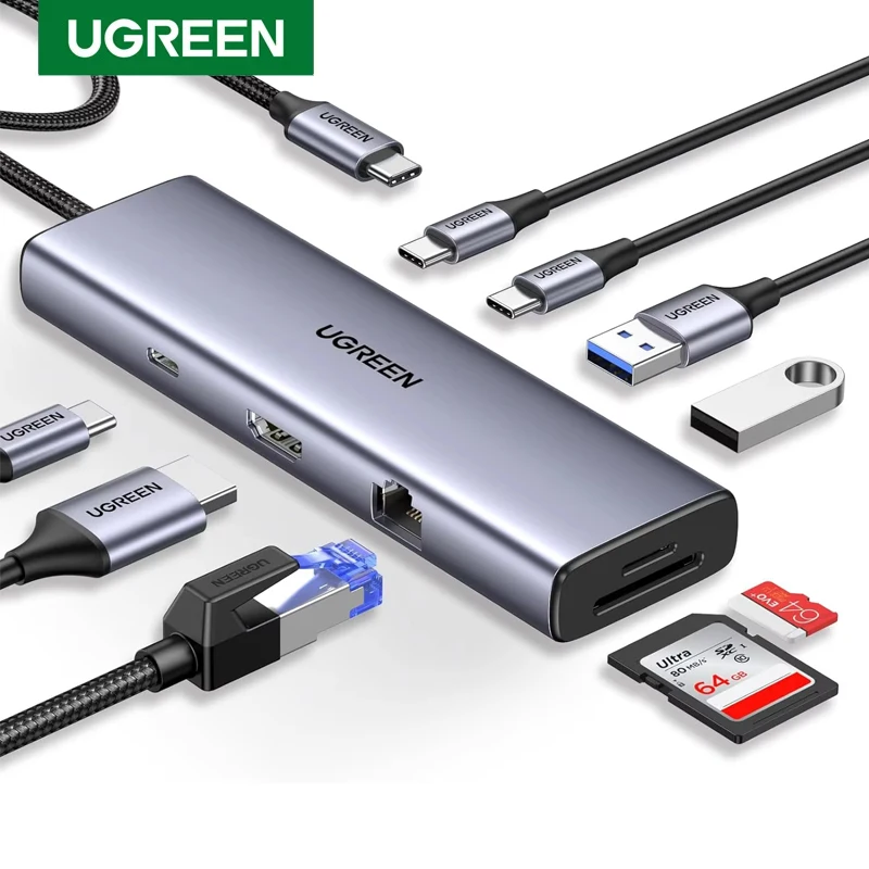 UGREEN Revodok 9 in 1 USB C Hub Gigabit Ethernet Adapter 4K 60Hz 100W PD Tyep C Charging Docking Station SD TF Card Reader