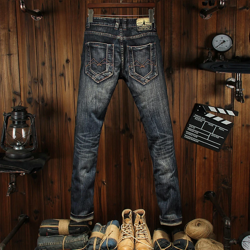 Italian Fashion Men Jeans Retro Black Blue Elastic Slim Fit Vintage Ripped Jeans Men Embroidery Patchwork Designer Denim Pants