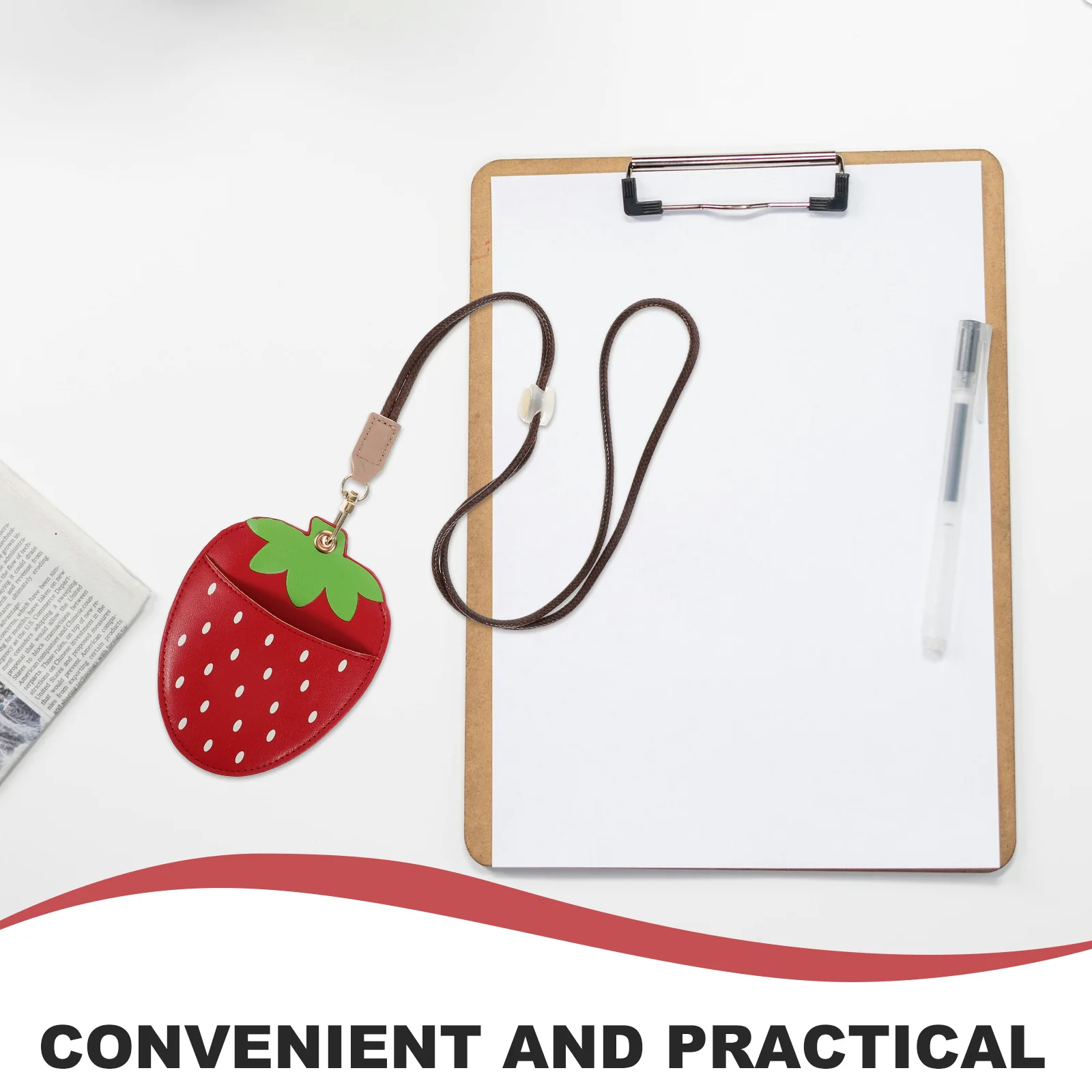 

Cartoon Strawberry ID Lanyard Clear Card Holder Protective Sleeve Adjustable Neck Strap Small Sleeves for Work Student Nurse