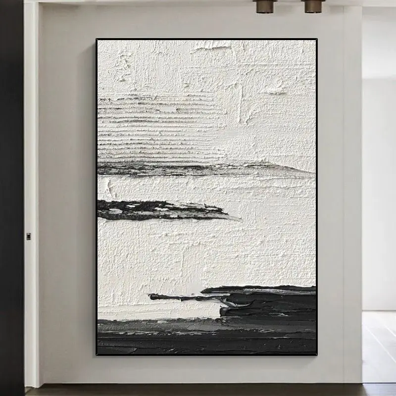 Abstract Black and White Outdoor Landscape Hanging Painting Sea and Sky Handmade Oil Paintings For Home Decoration Bedroom Sofa