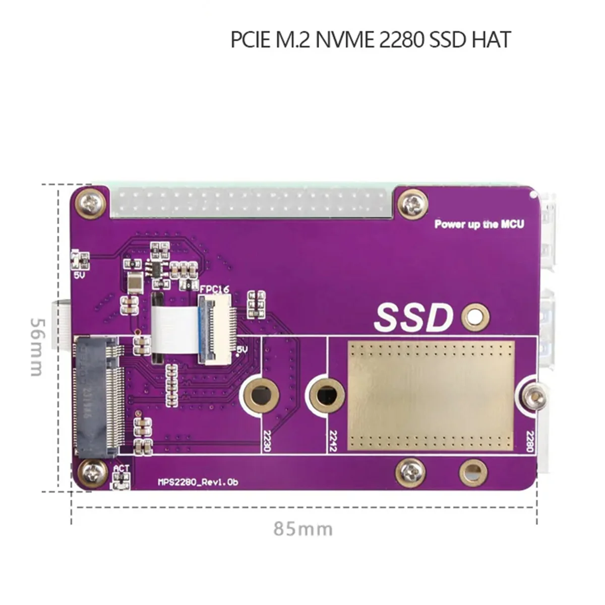 AT87-PCIE M.2 NVME 2280 2230 2242 Gen3 SSD HAT Expansion Board for Raspberry Pi 5