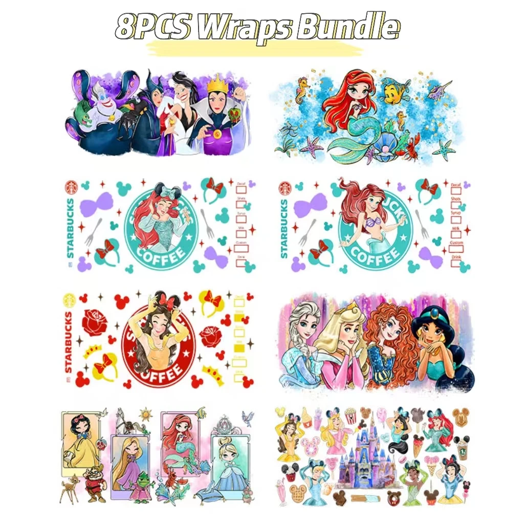 Imagem -05 - Disney-cute Bundle Design uv Dtf Adesivo 16oz Cup Glass Wrap Transferência Adesivo Etiqueta Personalizada Logotipo Faça Você Mesmo Auto-adesivo