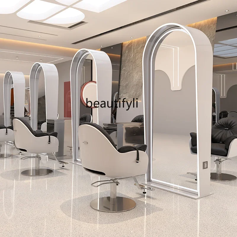 Hair salon, special double-sided mirror, barber shop perm and dyeing floor-to-ceiling wall-mounted led mirror with light