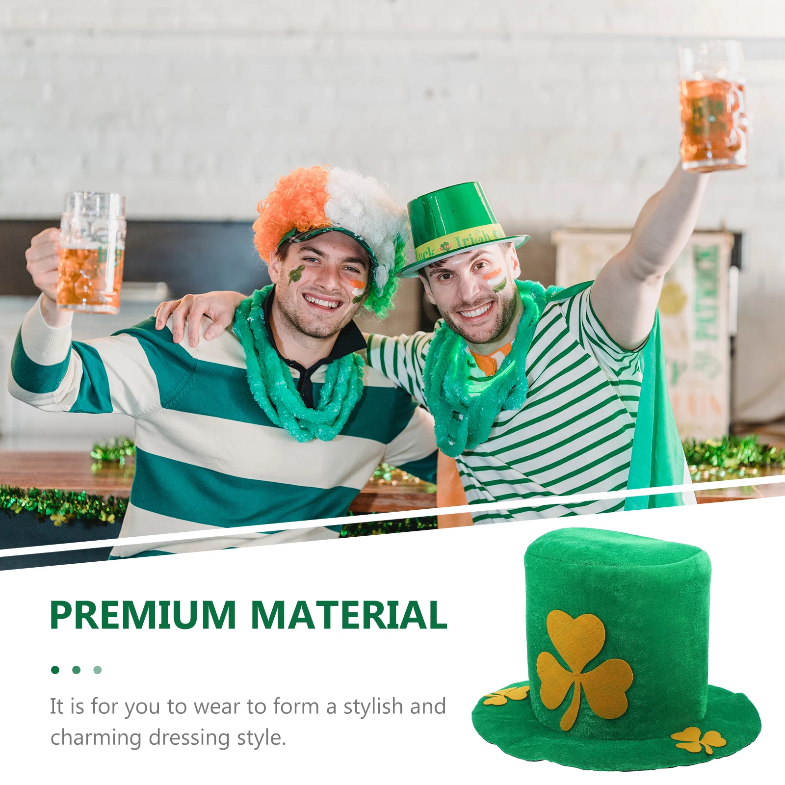 

Green Carnival Hat Party Tophat Shamrock Hat Essential Oil St Patricks Day Irish Festival Stage Costume Accessory
