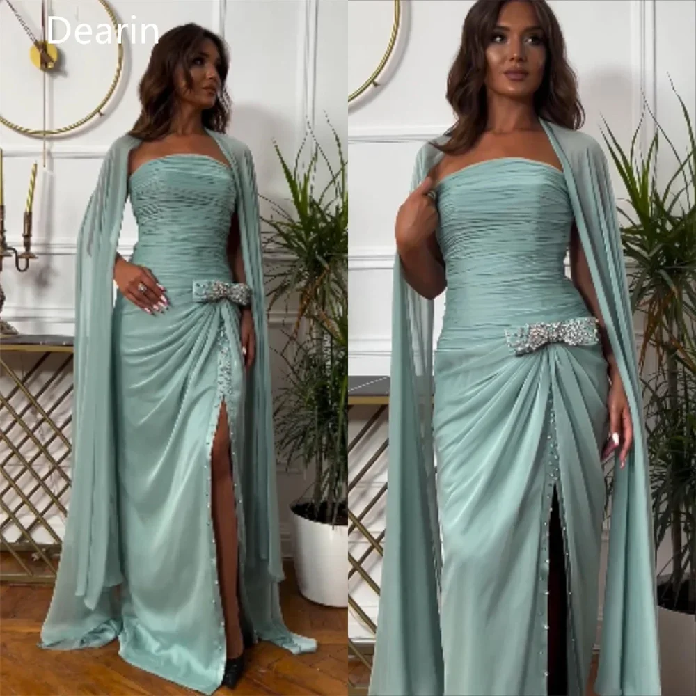 Customized Saudi Arabia Formal Gown Dearin Strapless A-line Floor Length Sequin Skirts Fold Shirred Knot Bow Stole Bespoke Occas