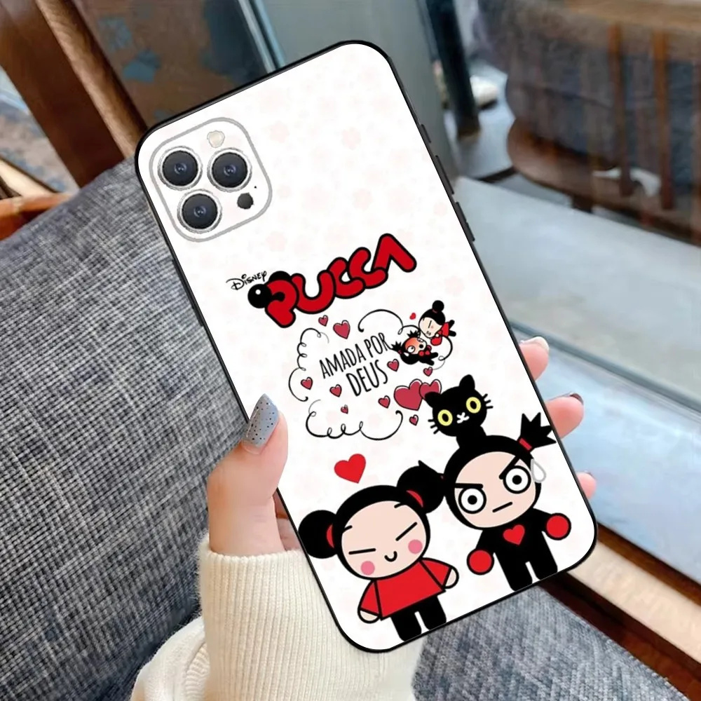 Cartoon P-Pucca Phone Case For iPhone 15,14,13,12,11,Plus,Pro Max,XS,X,XR,SE,Mini,8,7 Soft Silicone Black Cover