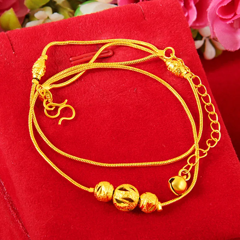 

Japanese and Korean fashion small red book with sand-plated 24K gold summer love bell multi-line anklet jewelryt