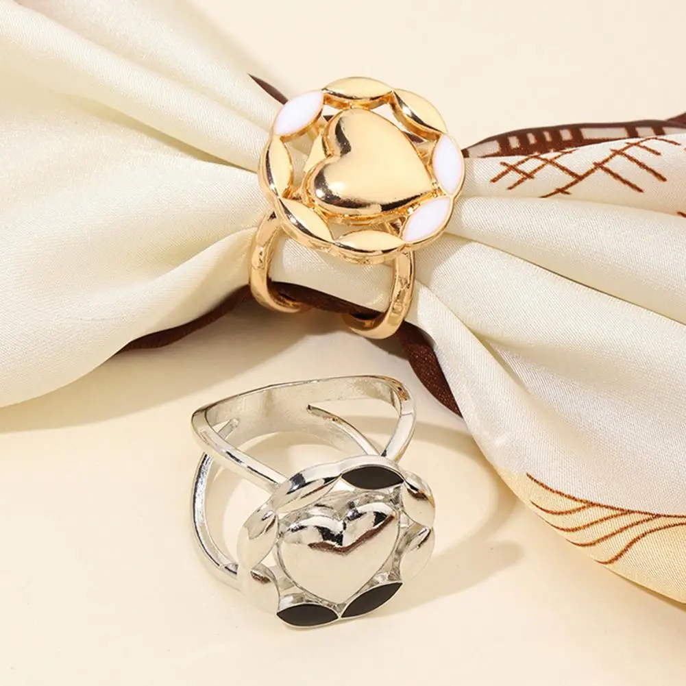 Secure Scarf Clasp Flower Heart Scarf Ring Double Layer Silk Scarf Slide Buckle Metal Clip Versatile Accessory for Scarves