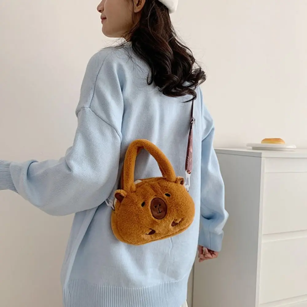 Kawaii Capybara Plush Backpack for Women Versatile Cartoon Funny Capibala Crossbody Bag Large Capacity Tote Bag