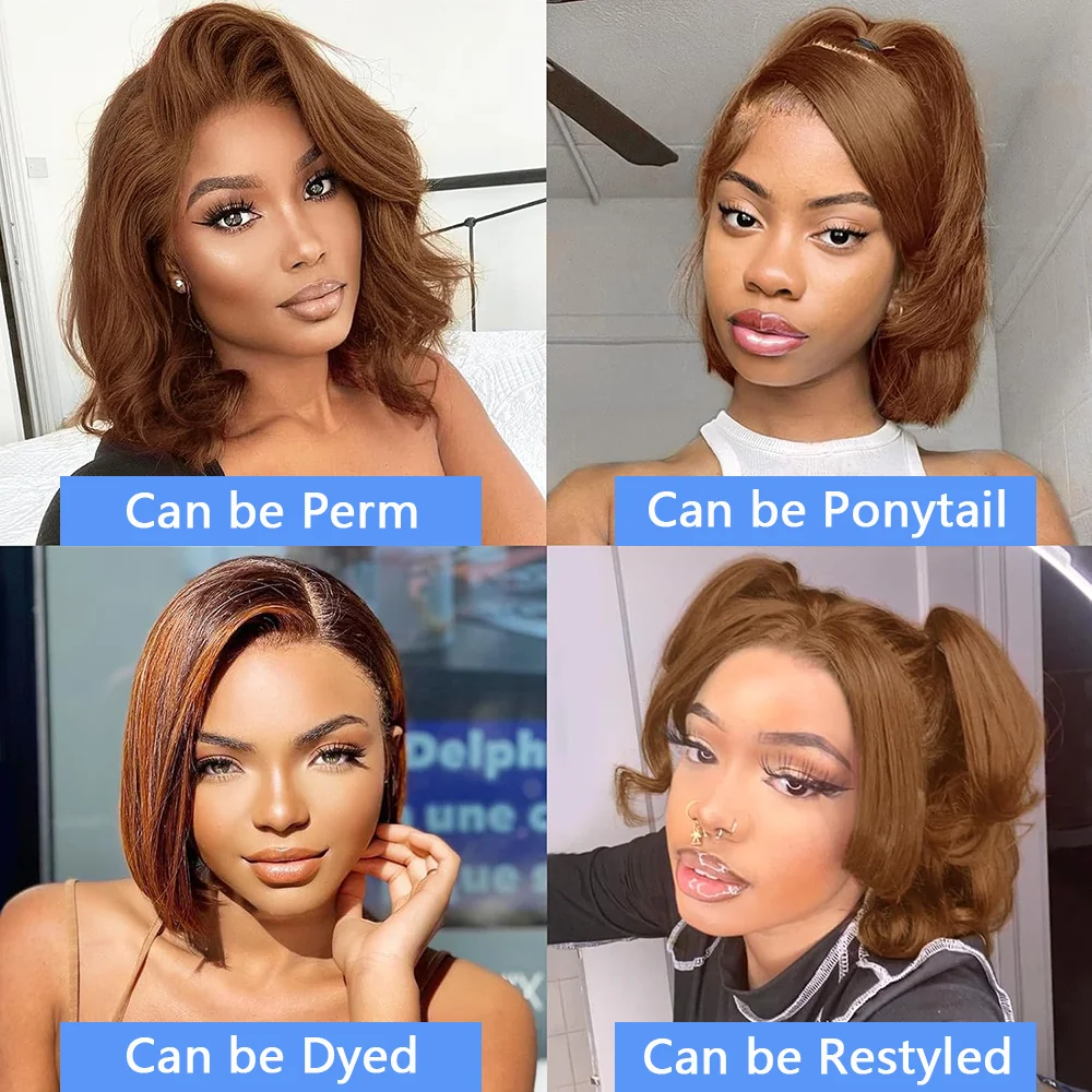 Mossily 200 densità 13x4 Bob capelli umani grezzi parrucca anteriore in pizzo 100% dritto 2 colori marrone cioccolato parrucche frontali in pizzo per capelli umani