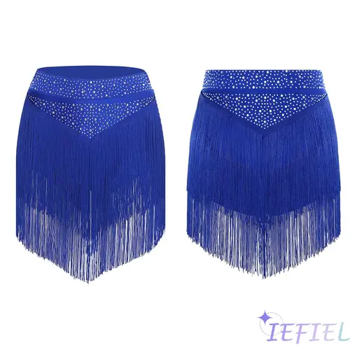Traje de danza del vientre latino con flecos para mujer, falda con borlas escalonadas y diamantes de imitación brillantes, Samba Rumba Cha-cha, actuación de danza del vientre