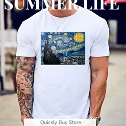 Summer men T-shirt Van Gogh Star Print Tee Ulzzang Short Sleeve Casual Tops Tee Fashion Harajuku Oil Painting women T-shirt