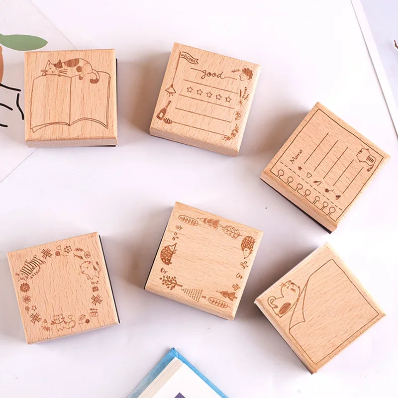 Leichte Retro-Stempelbox-Serie mit Cartoon-Rand, Handbuch-Dekorationsmaterial, Druckstempel, Bastelbedarf, Stempel