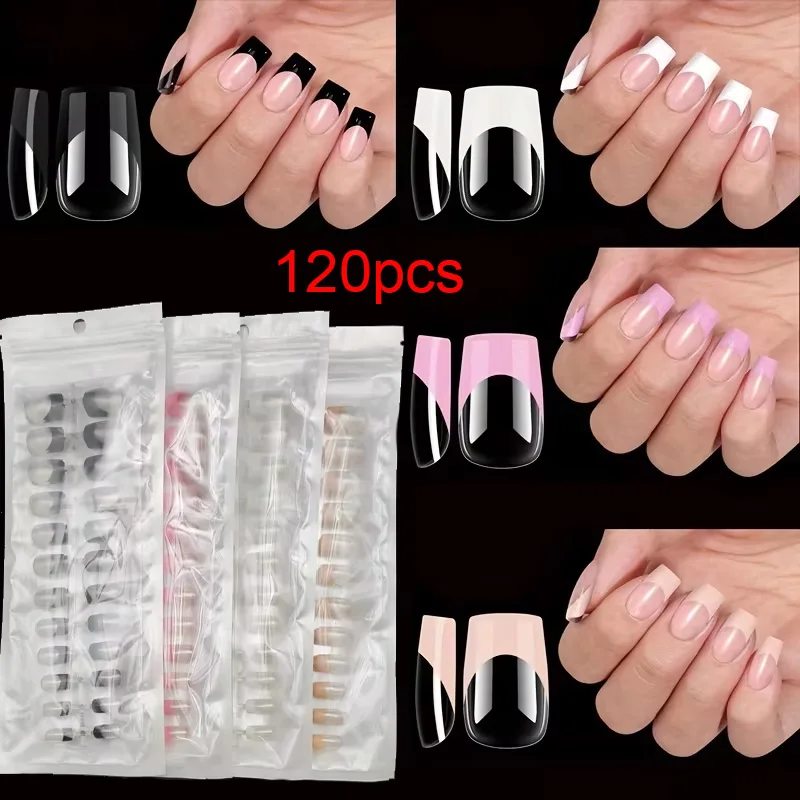 Multi-Color Medium-Length 120-Piece Square Nail Strips, European and American Style Wearable Nails, Cute Ins-Style, Removable and Wearable