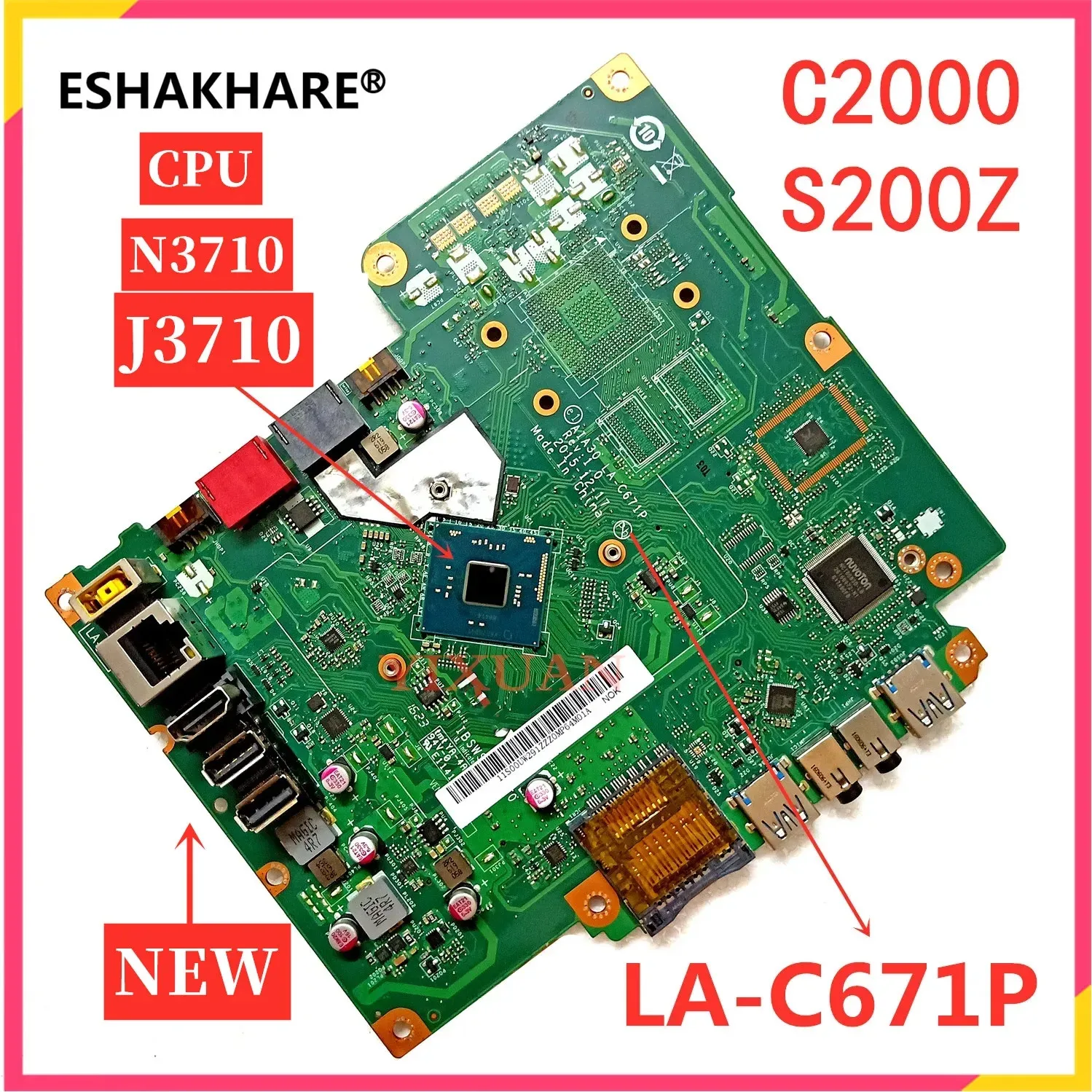 Placa base para Lenovo C20-00 S200Z C2000 AIO con CPU J3710 AIA30 LA-C671P IBSWSC V1.0 FRU 00UW329 100% probada, ok