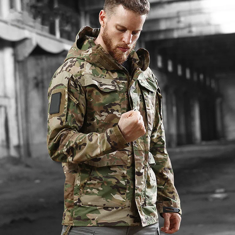 

2022 Men's Spring Long Tactical Jacket Hooded Trench US Army Field Military Hiking Outdoor Coats Waterproof Windbreaker