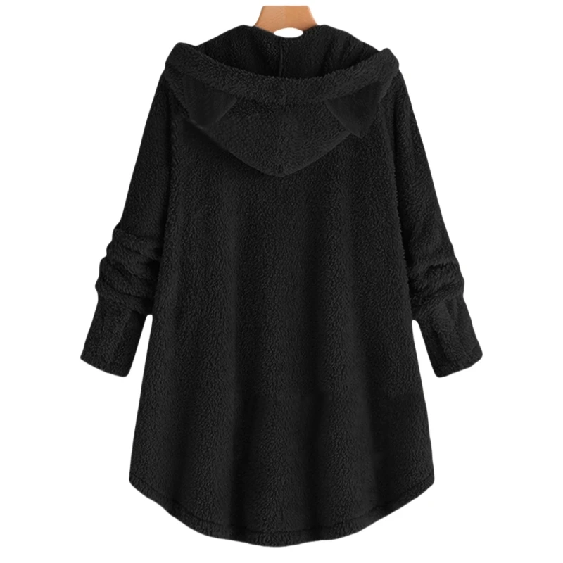 Autunno e inverno peluche lettera stampa cartone animato orecchie di gatto pullover a maniche lunghe con cappuccio allentato casual felpa da strada top caldo da donna