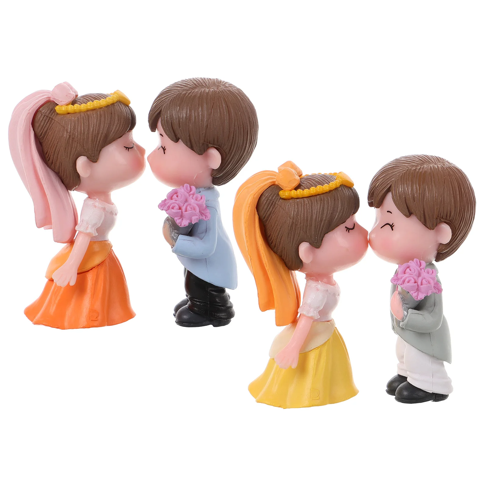 

2Pairs Realistic Bride Groom Cake Topper with Delicate Veil Fine Crafted Wedding Cake Decor Tiny Couple Ornament for Party