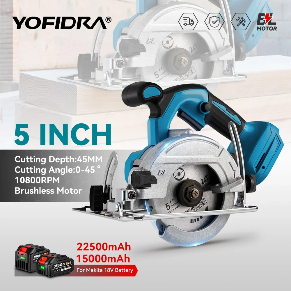 Yofidra-多機能ブラシレス電気丸鋸,マキタ用切削工具,5インチ,18V-21Vバッテリー