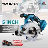 YOFIDRA 5 Inch Brushless Electric Circular Saw Cordless Multifunctional Woodworking Cutting Tool For Makita 18V-21V Battery