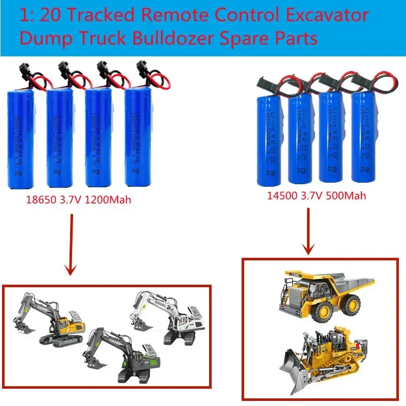 

1: 20 Tracked Remote Control RC Excavator Dump Battery Truck Bulldozer Spare Parts 3.7V 500Mah 1200Mah Battery