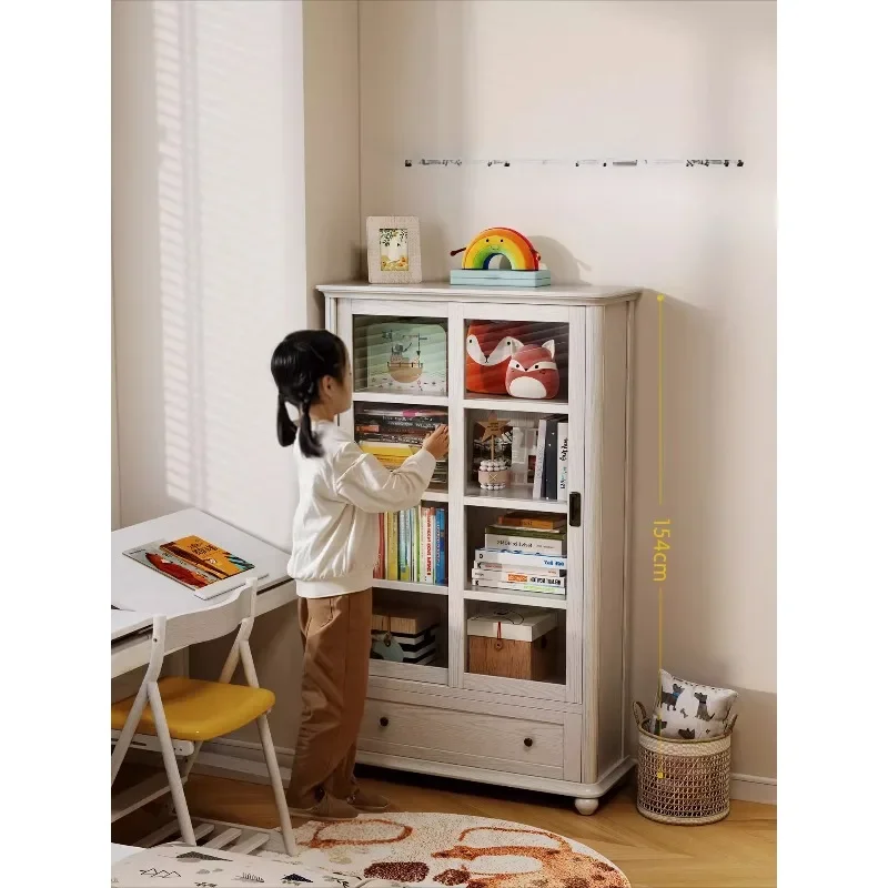 #Home Children's bookcase floor-to-ceiling with door glass door dust-proof bookshelf household sliding door storage cabinet agai
