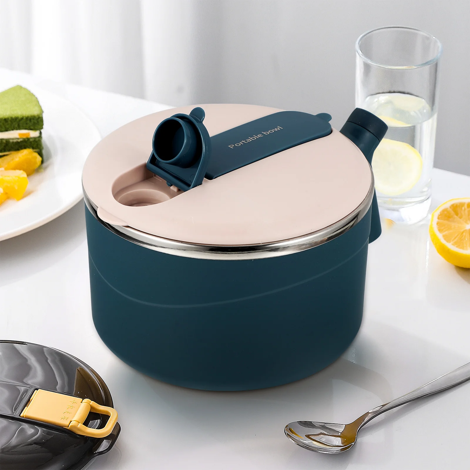 

Thermal Lunch Box Large Noodle Bowl Stainless Steel Soup Ramen Pot with Lid Ergonomic Handle Anti-Scald Easy for Instant