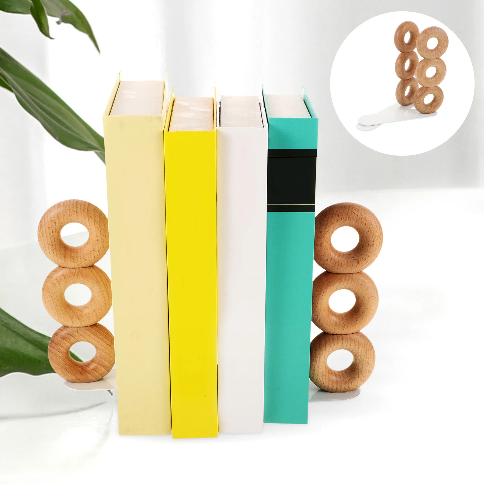 

2 Pcs Wooden Bookend Organizer Holder Stand for Shelves Metal Stoppers Decorative