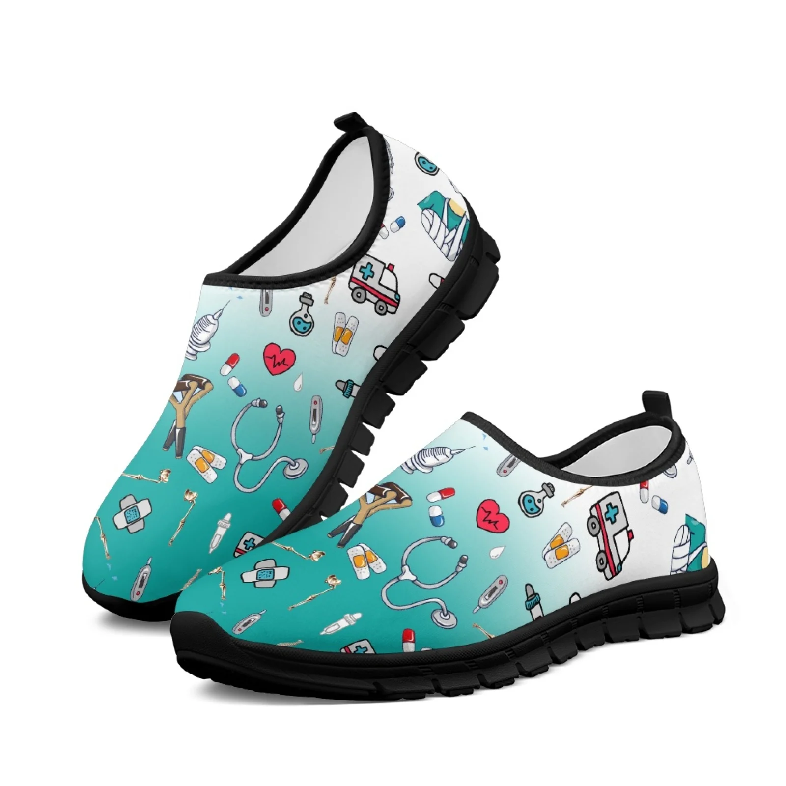 

Cute Nursing Print Ladies Sneakers Mesh Gym Trainer Women Loafers Slip On Flats Large Size Beach Sport Low-cut Casual Shoes