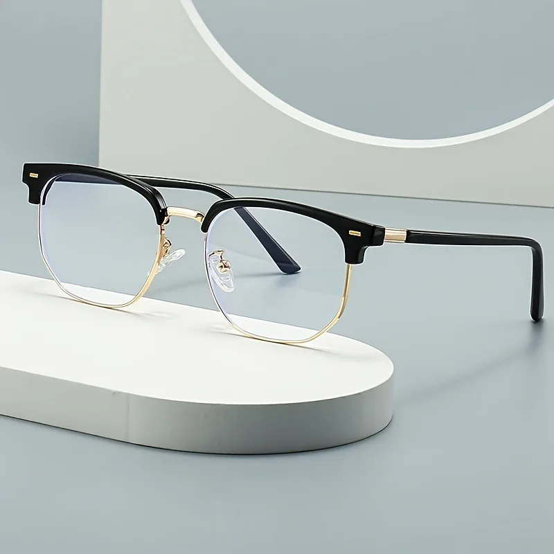 Retro-Brille mit halbgoldenem Rahmen, Anti-Blaulicht-Brille – Unisex, klassisches, schlichtes Design, Modeaccessoires, eleganter Rahmen