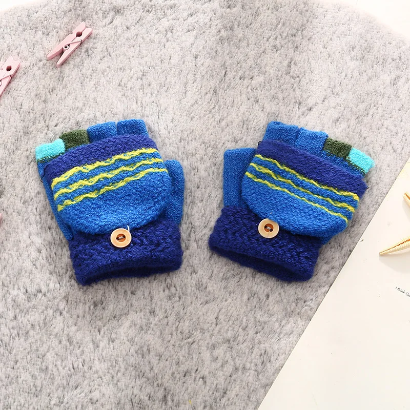 Soft Knitted Baby Gloves Striped Kids Girls Boys Full Finger Gloves Autumn Winter Warm Children Mittens 2-5 Years