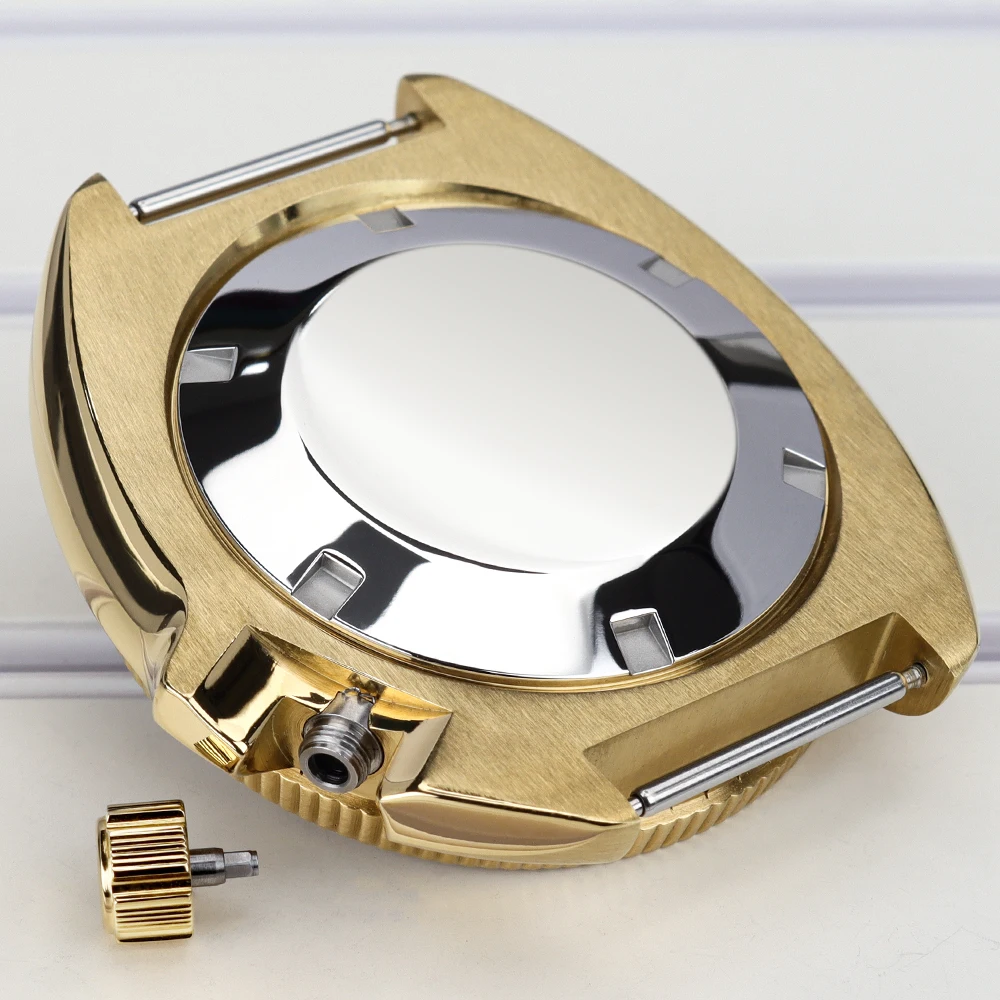 Gold PVD Taucheruhrengehäuse 44mm AR Saphirglas 4.1 Uhr für 6105 Turtle Abalone Stil Uhrenteile Zubehör NH35 NH36 Uhrwerk – Detail 10