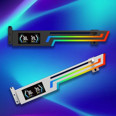 The Z-X6 horizontal GPU bracket with ARGB sync and temp readout supports 40/50 series via metal bracing for stability